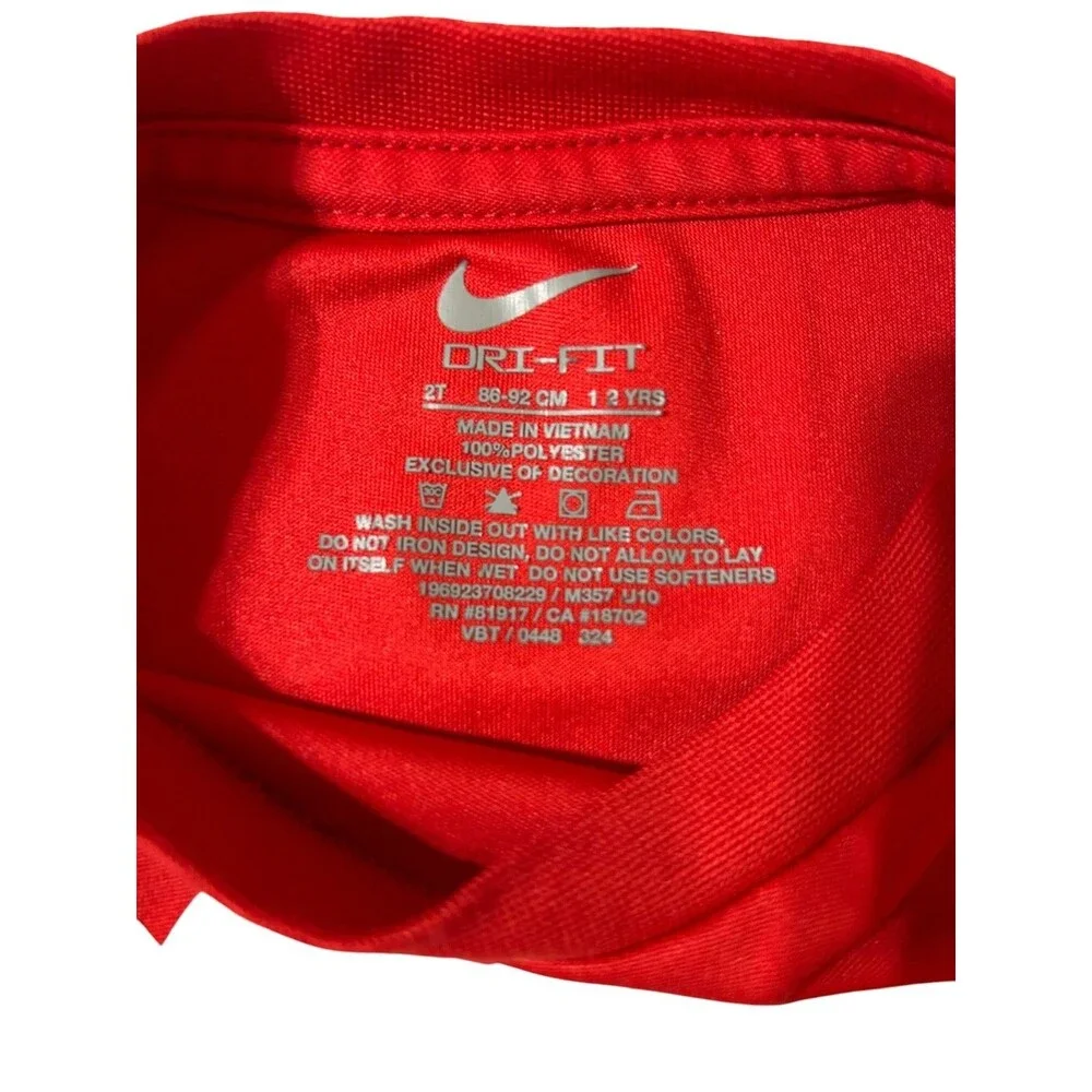 Nike University Red Baseball Logo Toddler Boy 2T Dri-Fit Long Sleeve Tee Shirt.
